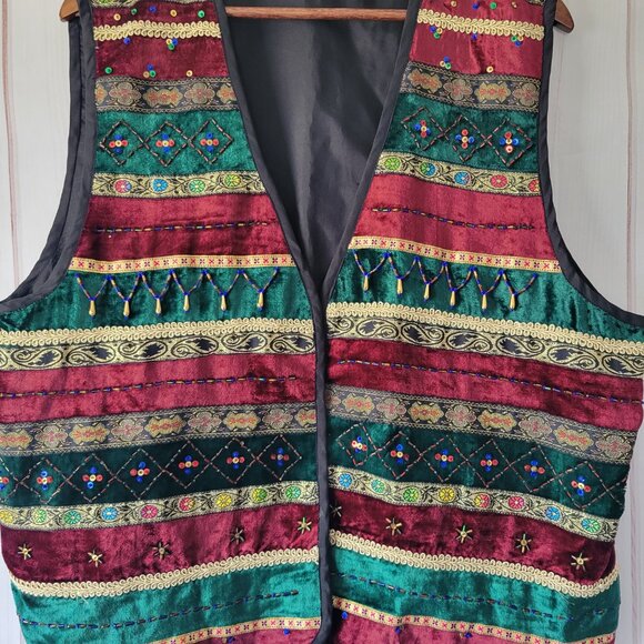 Vintage Jaclyn Smith Plus Size Velvet Vest, Women’s 18W, Red/Green Stripes - Picture 2 of 7